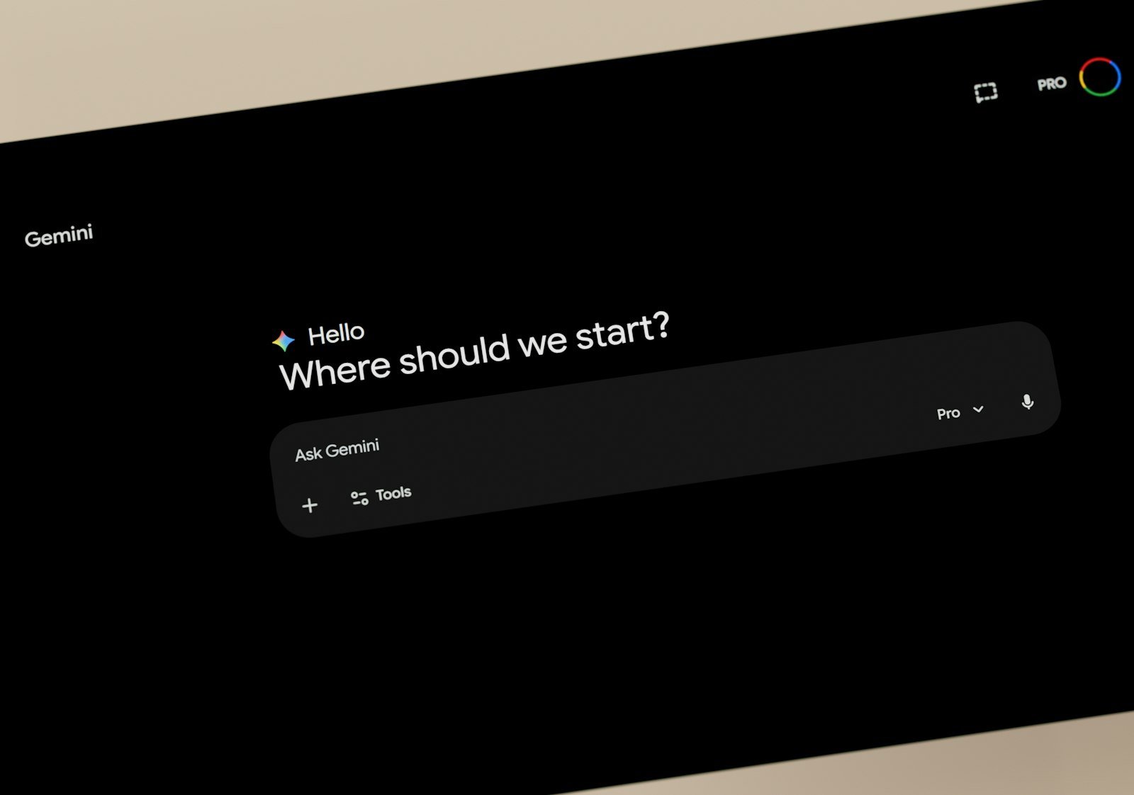 Laptop screen showing Google Gemini asking "Where should we start?" above an empty Ask Gemini box