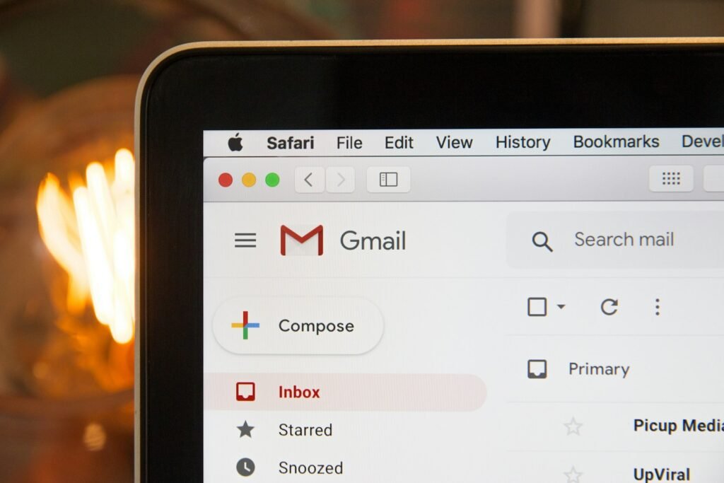 An email inbox open on a laptop screen